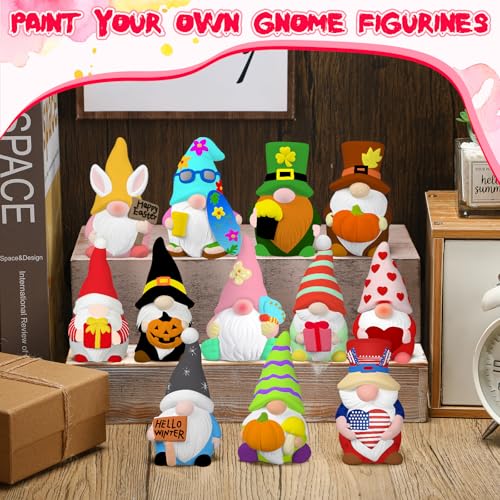 Sonwyoung 12 Pcs Ceramics Gnome to Paint Ready to Painting Your Own Gnome Statues DIY Unpainted Ceramics Figurines Kit with Brush Palette Paint for Adults Home Decor by Sonwyoung - Image 5