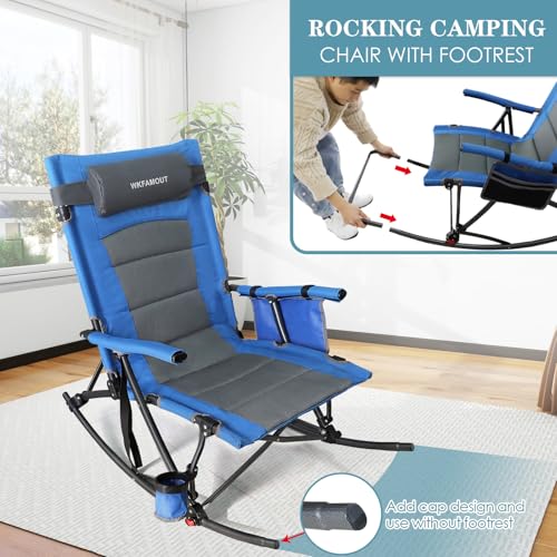 Wkfamout Oversized Folding Rocking Camping Chair With Footrest Removable Pillow Portable Outdoor Rocker Padded High Back Ergonomic Armrests For Patio Garden Lawn Supports Up To 400 Lbs thumb #3