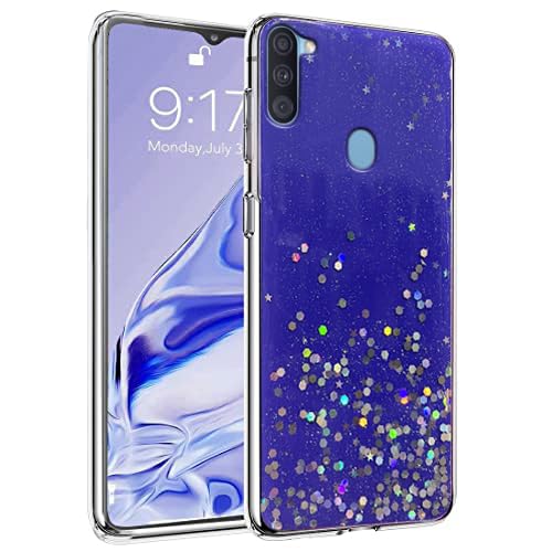Image of VONZEE Glitter Case Compatible with Samsung Galaxy A11 /M11, Non Moving Glitter Stars Cover Soft TPU + Hard PC Bumper Bling Cover for Women Girls Protective Case for Samsung Galaxy A11 /M11 (Purple)