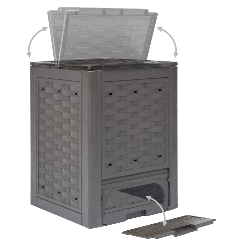 Kompostownik ogrodowy, 2 sztuki, brązowy, 60 x 60 x 83 cm, 600 l, tworzywo sztuczne, rattan, wentylowany pojemnik na kompost z dzieloną pokrywą, odporny na działanie promieni UV, do ogrodu
