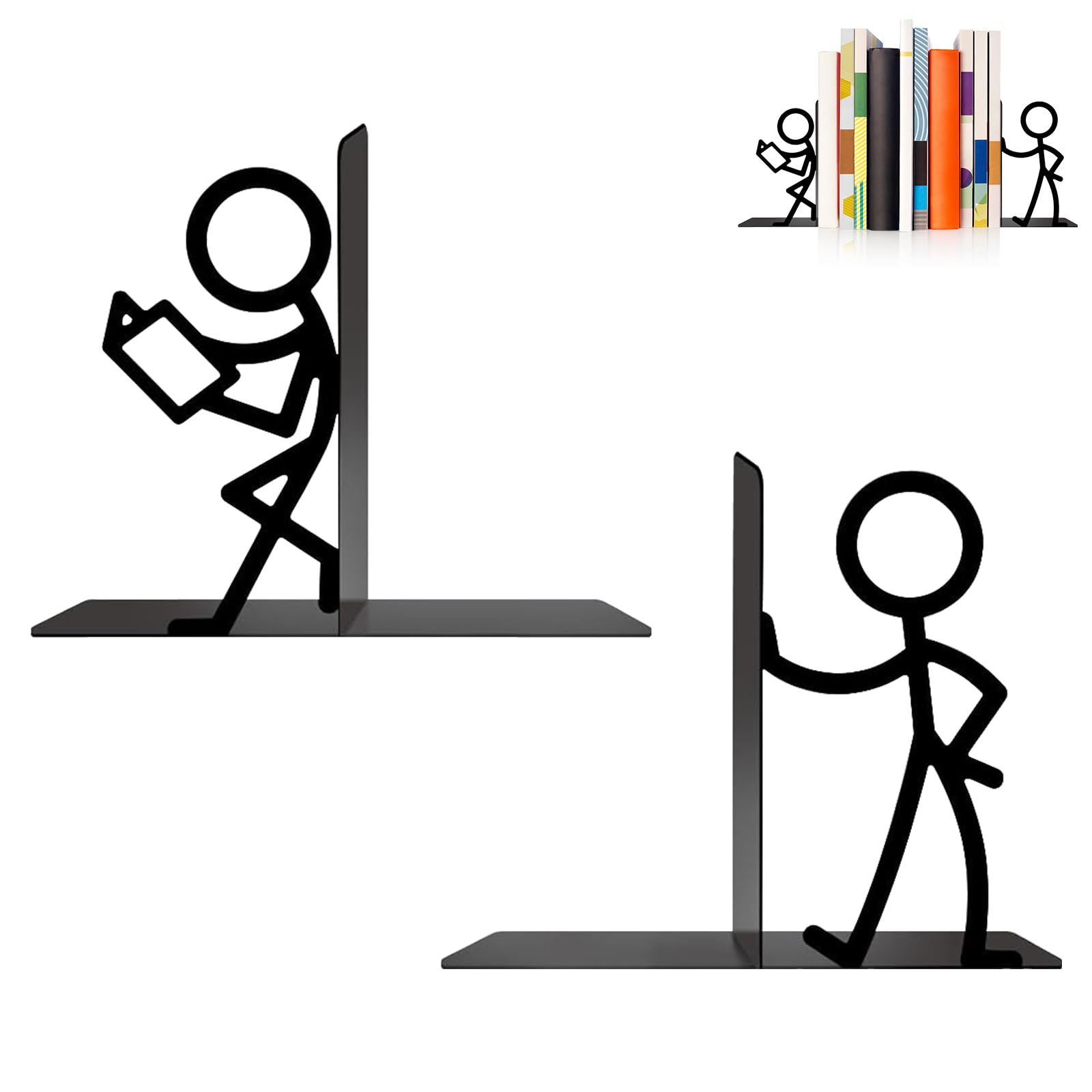 Book Ends for Shelves, 1 Pair Book Holder for Reading, Desktop Bookshelf Decor, Book Organiser for Home Office Bedroom, Cute Desk Accessories, Quirky Person-Shaped Bookends, Book Lover Gift (Person)