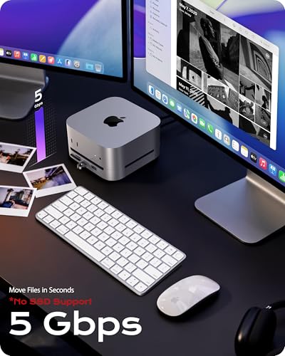 Image of Stouchi Mac mini M4 Dock Stand & Hub, 8-Port Hub for Mac mini M4 /Pro 2024 | 5Gbps | Easy Power Button | Stable Wi-Fi | 3* USB 3.0(5Gbps), 4K60Hz HDMI, SD /TF Slot, 1* USB 2.0, Audio 3.5mm |for M4 /M4 Pro