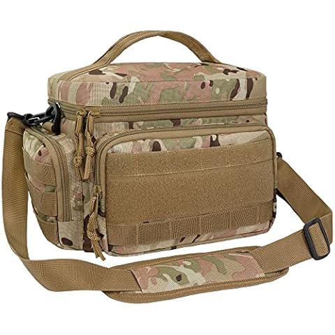 OPUX Tactical Lunch Box for Men, Camo Mens Insulated Lunch Bag for Adult, Leakproof Soft Lunch Cooler with MOLLE Mesh Side Pockets, Multicam Heavy Duty Lunchbox Pail for Work Women, Medium 10 Cans Cover