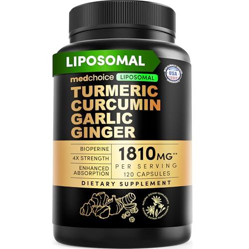 Liposomal Turmeric - High-Absorption Curcumin Supplements Non-GMO Blend for Digestive Comfort & Daily Support - Organic Turmeric Supplement with Black Pepper (120ct Pack of 1)