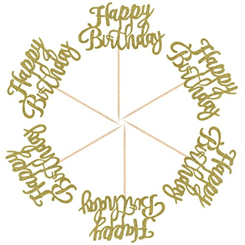 Secreden 24Pcs Happy Birthday Cupcake Toppers Gold Glitter Birthday Cupcake Picks Birthday Cake Decorations Baby Shower Anniversary Party Supplies #TOP6