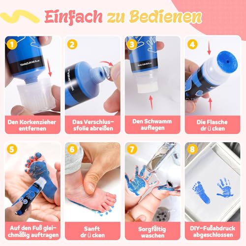 Taricor 75ml Baby Fußabdruck Set, Ungiftige Farbe Fußabdruck Kind, Farben Für Fußabdruck Baby für Neugeborene Geschenk, Fingerfarbe, Fußabdruck, Stempel Kinder