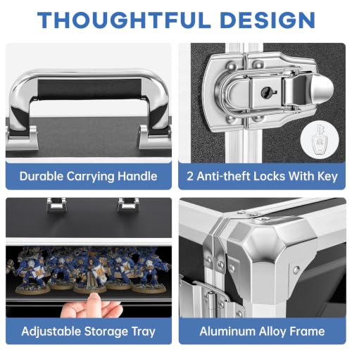 Image of WELIDAY Miniatures Storage Case Miniatures Transport Case Aluminum Alloy Frame with Lock (X-Large Size)