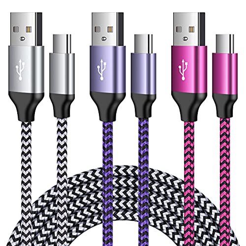 USB C Charger Cable Fast Charging Cord 3PC for Samsung Galaxy A15 5G/A35/S24 Ultra/A54/A55/S23FE/A14/A13/A53/S22/S21/S20/S10/S9/S8,iPhone 15,Pixel 8a/7/6,Moto Edge 2024/G Power,OnePlus Nord N200/N10/9