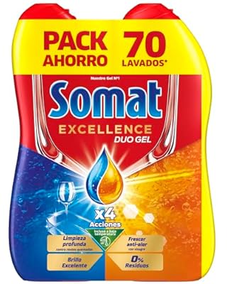 Somat Excellence Gel Frescor Anti-Olor 70 lavados detergente lavavajillas desengrasante lavavajilla líquido automático en botella jabón para platos con vinagre