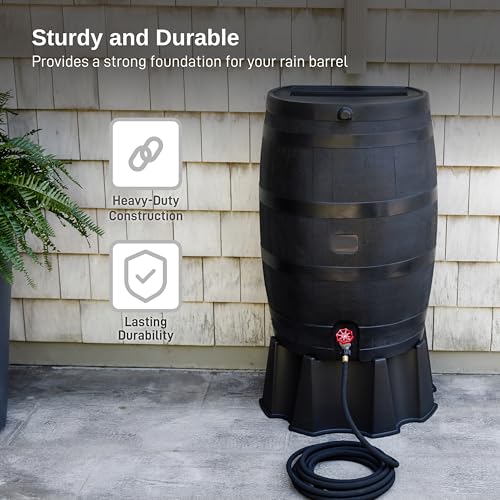 Image of RTS Home Accents 50-Gallon Rain Barrel Stand, Made from 100% Recycled Material, Black
