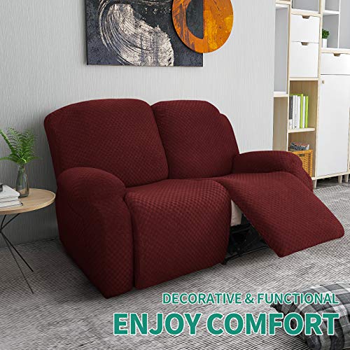 Yemyhom 6 Pieces Stretch Loveseat Recliner Slipcover Jacquard Recliner Sofa Cover With Side Pocket Fitted Recliner Cover Couch Furniture Protector With Elastic Bottom (Loveseat Recliner, Wine Red) #TOP1