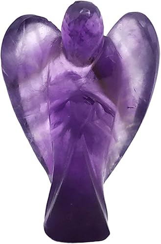 Figuritas de ángel guardián de cristal de amatista para piedra natal curativa, estatua decorativa (ángel de bolsillo tallado a mano) (1.5 pulgadas)