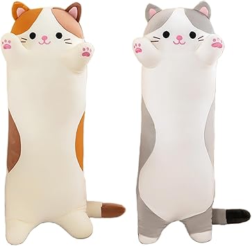 AMOZO Long Cat Plush Pillows, Cute Cat Stuffed Animal Kitten Soft Huggable Cat Plush Toys Pillow for Kids and Adults, 1pcs, 70cm/New Grey