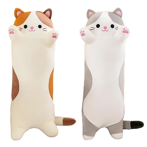 Cat Plush Stuffed Animals Cute Long Cat Body Pillow Plushies Soft Huggable Kitty Pillows for Girls Kids Adults Cat Lovers (New Beige, 27inch) - New Beige-27 Inch