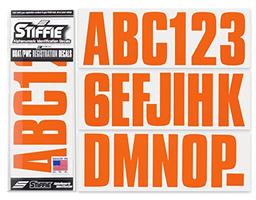 Image of STIFFIE Uniline Orange 3 inch Boat & PWC Registration Decals • Numbers Letters Stickers