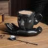 Kaffeetasse Porzellan Kaffeebecher mit Unterteller und L ffel fr Tee Kaffee Cappuccino Milch Wasser Kreative Skulptur Gesicht Espressotassen fr Mutter freundin Geburtstag Valentinstag