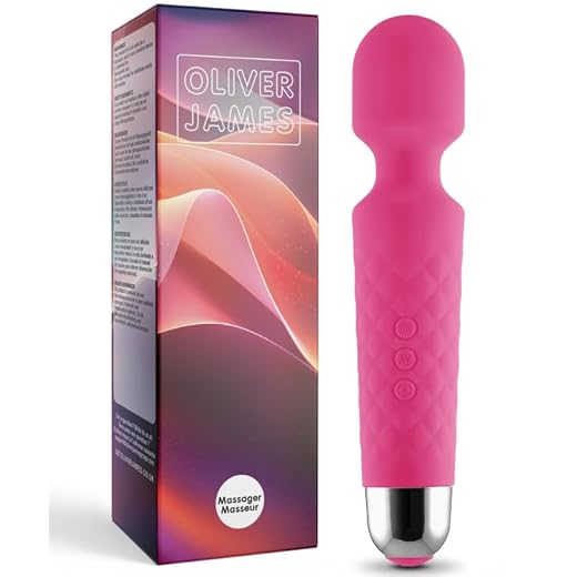 Oliver James Massage Wand Massagestab kabelloser elektrisch - 20 Verschiedene Vibrationsarten 8 Geschwindigkeiten - inkl. Reisetasche (Rosa)