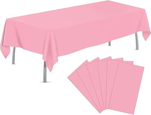 Paquete de 6 manteles de plástico rosa de 54" x 108", manteles desechables rectangulares, manteles de plástico para fiestas
