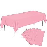 Pink 6 Pack Plastic Table Cloth 54' x 108', Disposable Tablecloths Rectangle Table Cover, Plastic Tablecloths for Parties Rectangle Pink