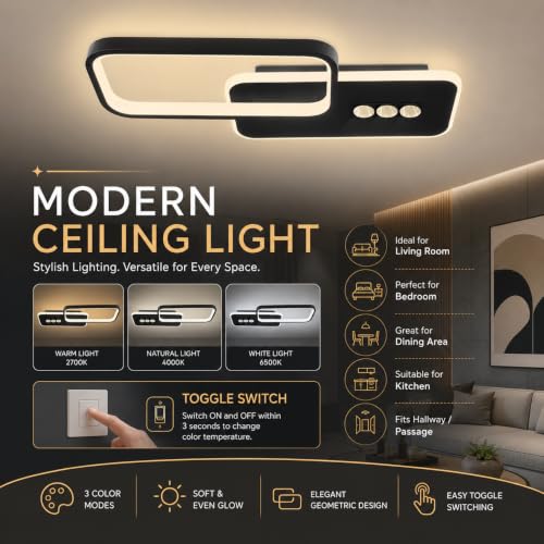 Image of Smartway 40W Delta Square LED Ceiling Light | Modern Decorative | 3 Light Modes (Warm, Cold & Natural White) | Bedroom, Living Room, Dining, Office | 1 Year Warranty