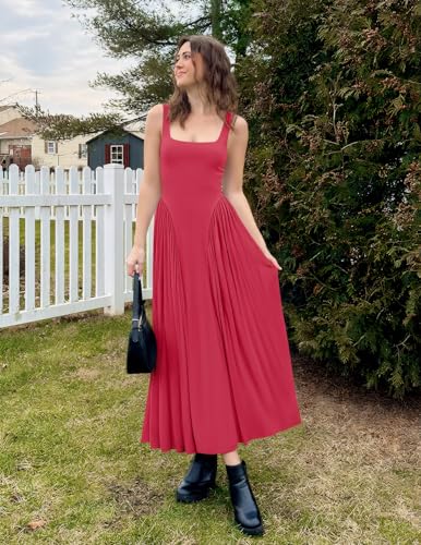 Image of ZESICA Womens 2026 Summer Sleeveless Square Neck Sundress Casual Long Flowy A Line Beach Vacation Maxi Dresses