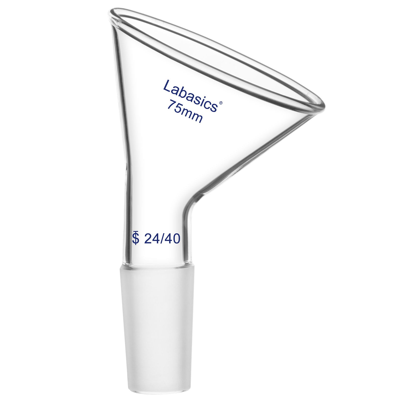 Labasics Schräger Glaspulvertrichter, Kurzer Stiel, Oberer Durchmesser mit 24/40-Innenanschluss, Chemikalienbeständiger Filtertrichter für den Laboreinsatz, 75 mm