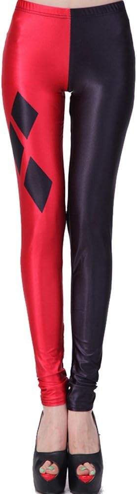 Harley Quinn Print Ankle Length Leggings - Red/Black, M - L - XL