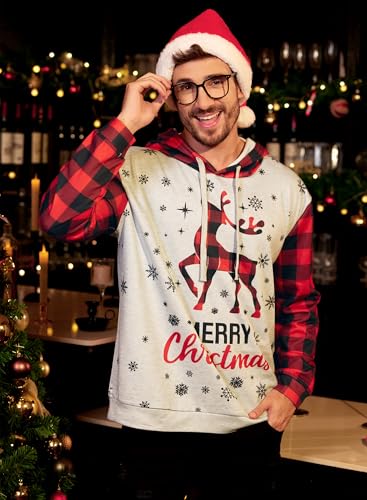 Arvilhill Men's Ugly Christmas Hoodies Vintage Red Plaid Sweatshirt (S-3XL) - Image 3