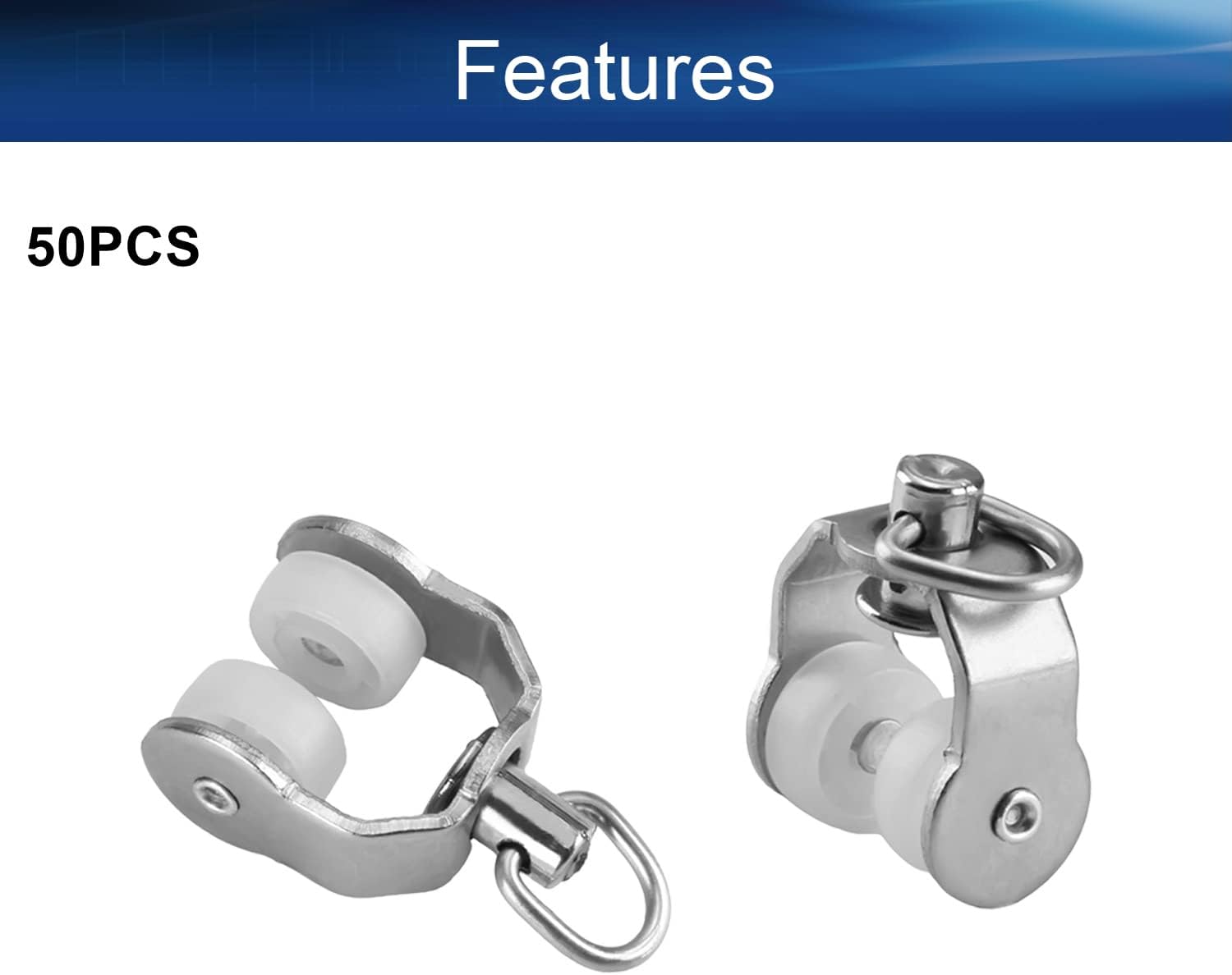 50Pcs Curtain Track Rollers 11mm/0.43" Dia, Plastic Drapery Rail Sliding Glider for Windows Shower Curtain Tracks, White