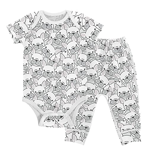 vvfelixl Baby Clothes Dog French Bulldog Baby Layette Sets Unisex Short Sleeve Baby Pants Sets 6-9 Months Puppy White