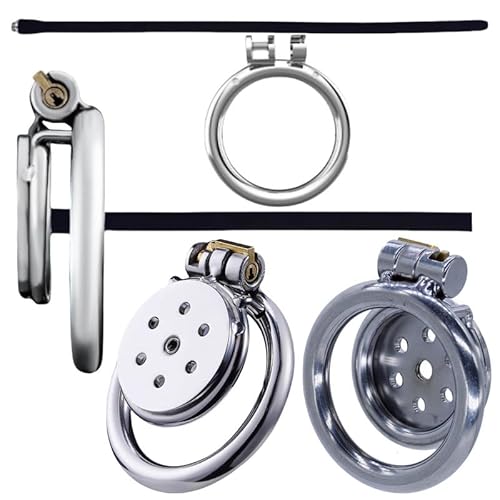 QiKKago Cage Plate en Acier Inoxydable MâLe avec Anneaux De 50mm Et EntraîNeur De Haut Niveau, Grande Cage Plate en MéTal pour Hommes-K + 7 (+ Tube De Silicone)