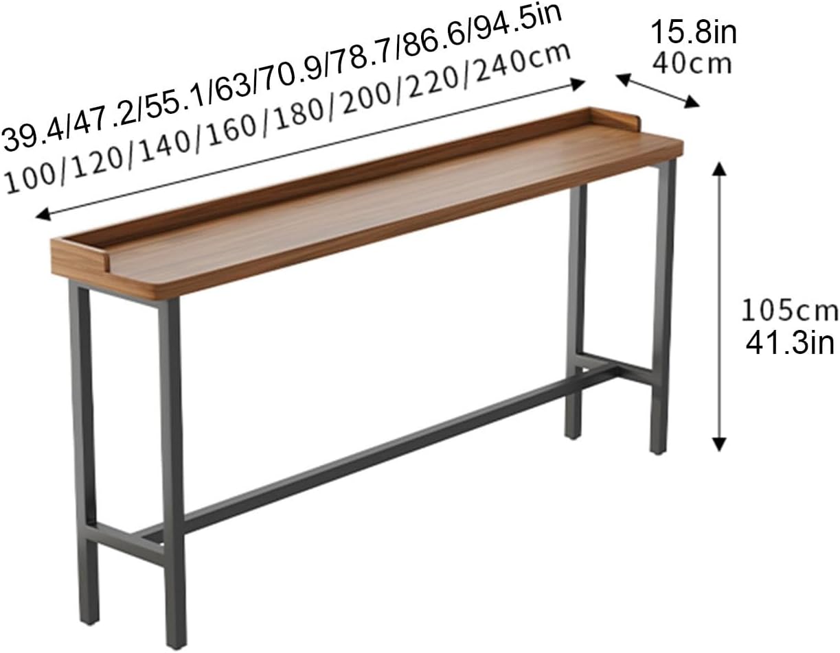 Industrial Bar Table - Rectangular Live Edge Counter Height Pub Table for Home, Balcony, Restaurant & Bar, Long Wall Table (78.7"x15.8"x41.3") - Stylish & Durable