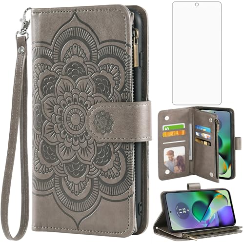 Coque cuir fleur Motorola Moto G54 5G élégante avec vitre de protection écran Asuwish