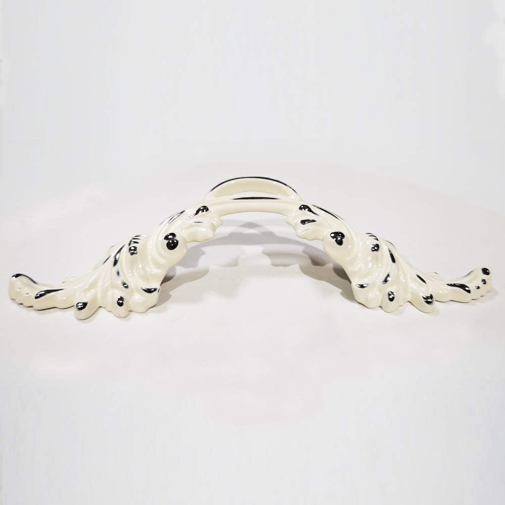 2.5" Hole Center Vintage Cabinet Knobs Shabby Chic Pull Handles European Style Antique Dresser Cream Ivory White Rustic Kitchen Cabinet Handle Furniture Hardwar (10)