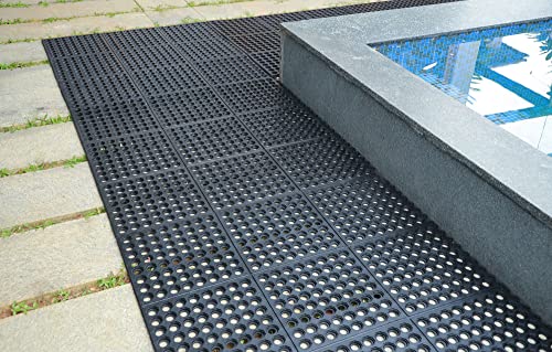 Irongate - Anti-Fatigue Drainage Mats - 4 Pack - Rubber - Rugged Sturdy Heavy Duty Commercial Grade -  Non Slip Outdoor Indoor Skid Resistant -Restaurant Floor Tile Drain Pool Balcony Yard- 3' X 3' #TOP6