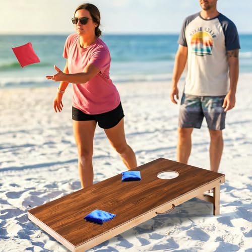 4x2 ft Solid Wood Cornhole Set with 8 Bean Bags, Regulation Size Cornhole Board Set for Adults, Cornhole Game Set for Tailgate Backyard Toss Games Indoor&Outdoor Activities, Wood Grain by Sportdo - Used condition - Image 7