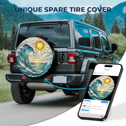 Image of GENANY Beautiful Beach and Sun Father's Day PVC Spare Tire Cover for RV Trailer, Waterproof, Size 16 Fits 29-31 Inch