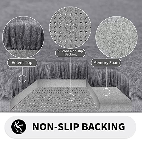 Yimobra Memory Foam Bath Rugs,Microfiber Bathroom Mat,Soft Plush Shaggy Shower Mat For Bathroom,Fluffy Comfortable Water Absorbent Carpet, Non-Slip, Machine Washable,(Grey, 32 X 20 Inches) #TOP3