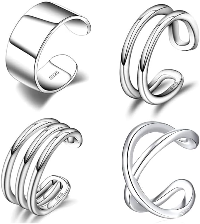 CHIC & ARTSY Sterling Silver Ear Cuff Set - Hypoallergenic, Simple, Adjustable No Piercing Clip on Earrings