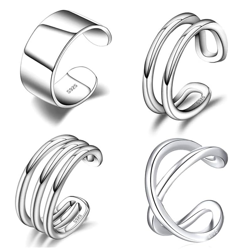 CHIC & ARTSY Sterling Silver Ear Cuff Set - Hypoallergenic, Simple, Adjustable No Piercing Clip on Earrings