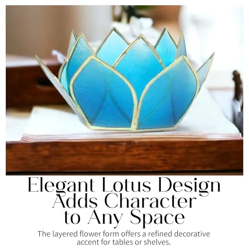 Om Gallery Mini Gemstone Lotus Tealight Holder - Handcrafted Capiz Shell Design for Soft Glow, Elegant Home & Table Decor, Wedding Centerpieces, Votive Candle Styling & Thoughtful Gifting - Turquoise by Om Gallery - Used condition - Image 5
