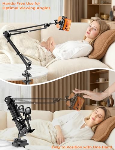 Handy Halter Bett Kindle Halterung Tisch - [360°Drehbarer Sockel] [Flexibler Klappbarer Arm] Handyhalterung Ständer für iPhone 17 16 15 14 Pro Max/Galaxy S25 S24/Kindle/Switch, 4,7-8,6 Zoll Smartphone