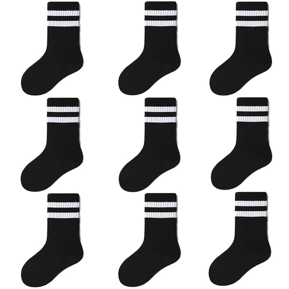 FedMois Calcetines de Deporte Algodón Calcetines para Uniforme Escolar de Niños Niñas Infantiles (Pack de 9 Pares)
