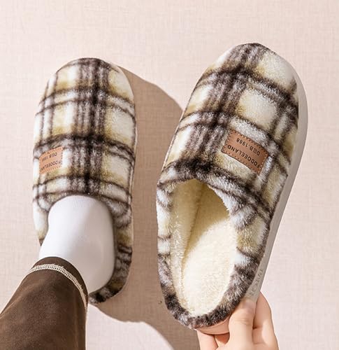 Women's Winter Indoor Fleece-Lined Slippers Thickened Warmth Vintage Check Cotton Slippers Non-Slip Soft-Soled Bedroom Slides2