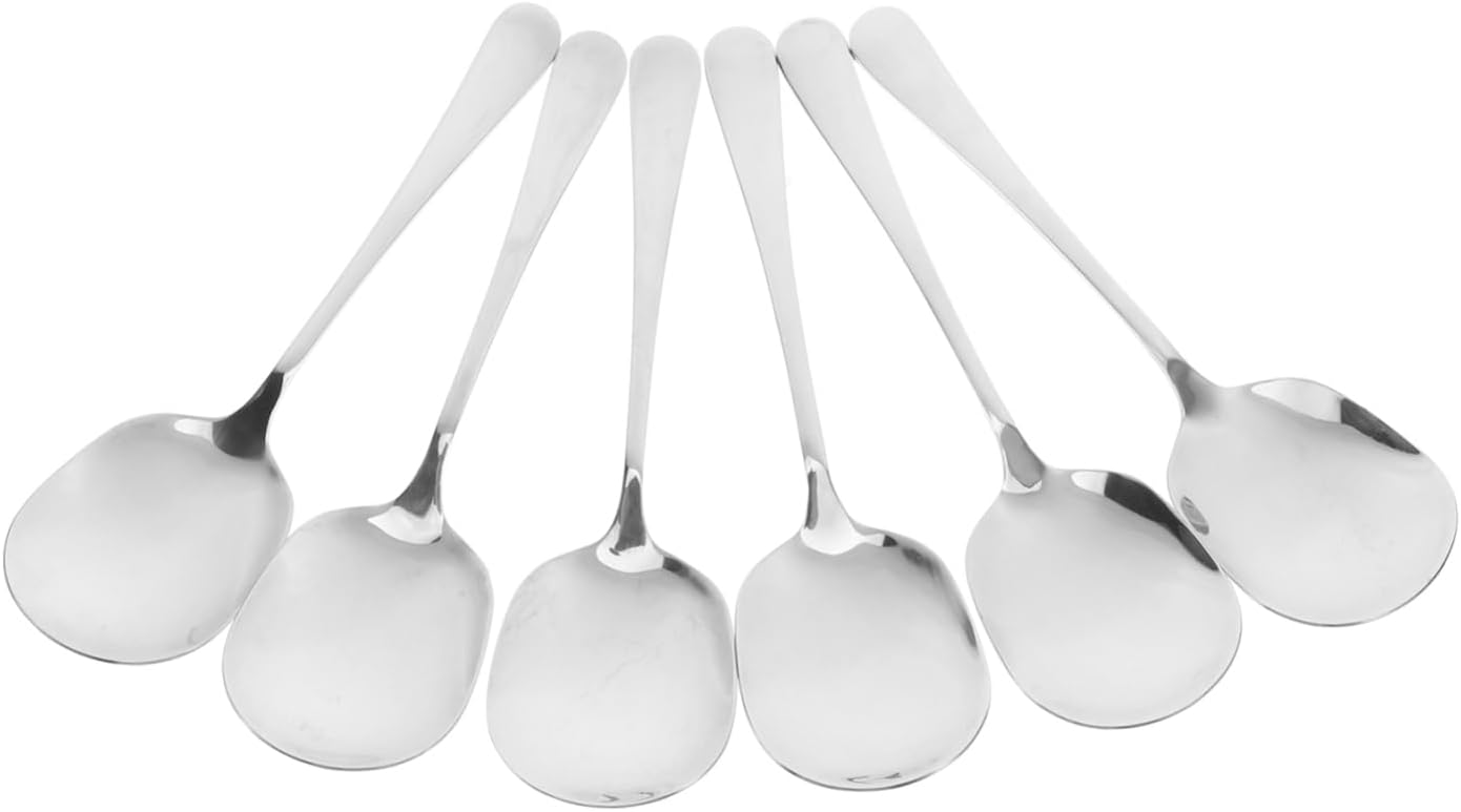 CHILDWEET 6pcs Large Stainless Steel Serving Spoons Soup Salad Spoon Cutlery Dishwasher Safe for Family Parties Catering