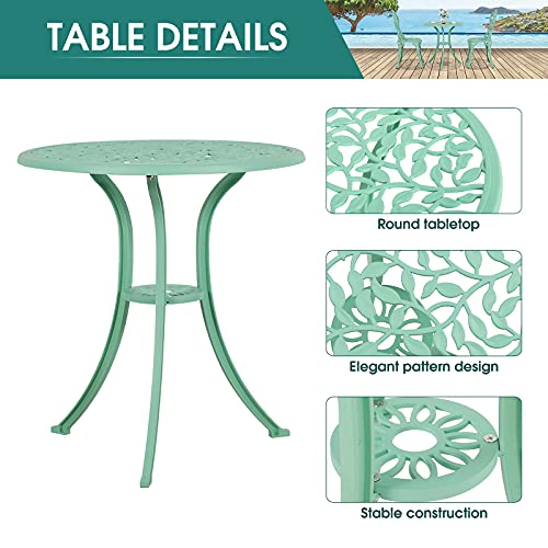 Cobana 3 Piece Patio Bistro Table Set, Outdoor Cast Aluminum Dining Retro Table And Chairs For Balcony, Garden, Deck, Porch, Poolside, Mint #TOP2