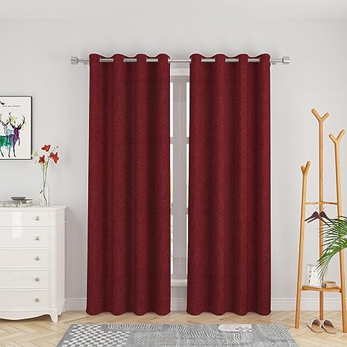 UPOPO Curtains Burgundy Red Privacy Linen Textured 72 inches Long Kitchen Living Room Bedroom Drapes Curtains Basement Door Window Curtain 2 Panels Grommet Top