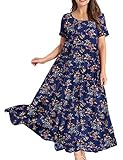 YESNO Women Dresses Casual Plus Size Bohemian Short Sleeve Floral Long Maxi Summer Beach Swing Dress/Pockets 3XL EJFUK CR30