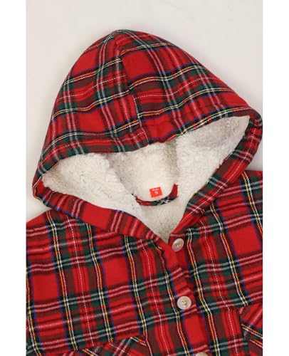 Image of ZENTHACE Boys Sherpa Fleece Lined Flannel Plaid Button Down Shirt Jacket,Hooded Flannel Shirt with Hand Pockets