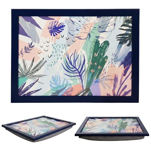 The Magic Toy Shop Wooden Lap Trays with Bean Bag Cushion - Palm Leaves Design - Large Padded Tray for Kids and Adults - Suitable for Food, Work, Art, Studies, TV, Sofa, Bed - Great for Nature Lovers